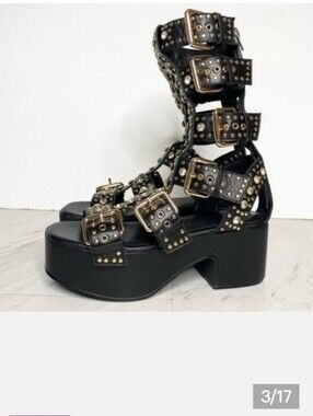 Jeffrey Campbell Black Platform Sandals with Gold Studs